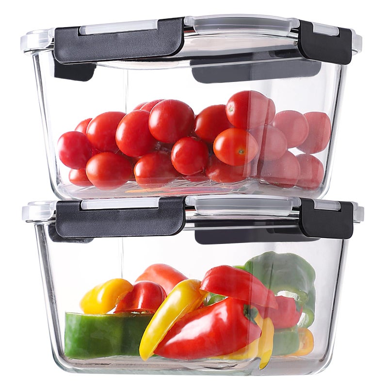 HOMBERKING 4 Pieces 63oz/8cup Large Glass Food Storage Containers with Lids, Meal Prep Containers, Airtight Bento Boxes with Leak Proof Locking (2 Containers + 2 Lids) - Microwave, Oven Safe - Image 1