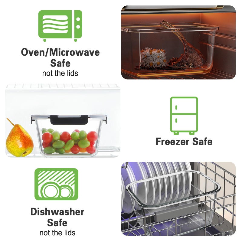 HOMBERKING 4 Pieces 63oz/8cup Large Glass Food Storage Containers with Lids, Meal Prep Containers, Airtight Bento Boxes with Leak Proof Locking (2 Containers + 2 Lids) - Microwave, Oven Safe - Image 3