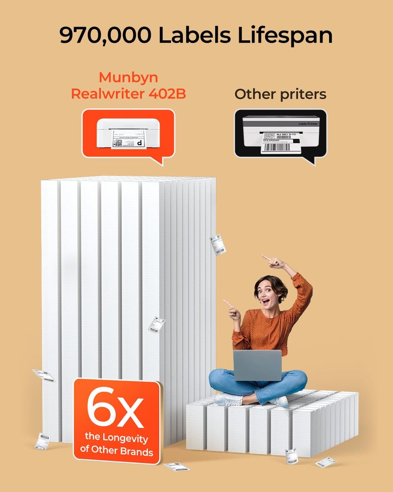 MUNBYN Bluetooth Thermal Label Printer RealWriter RW402B, 4x6 Shipping Label Printer for Small Business, Compatible with Android, iPhone and Windows, Mac, Chromebook, Ebay, USPS, FedEx, Shopify - Image 5