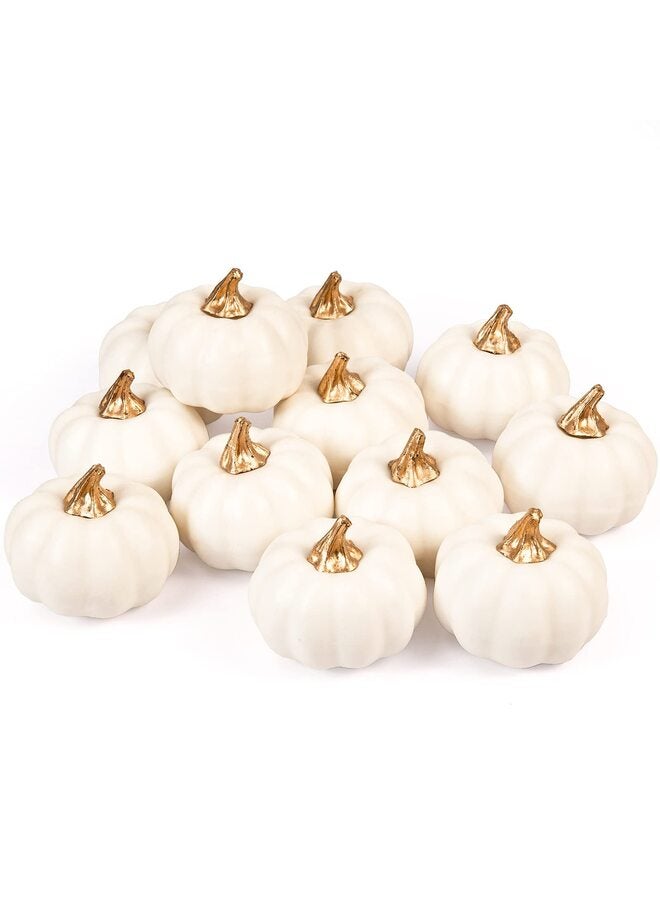 Artificial Pumpkins, 12Pcs Bulk Vintage White Pumpkin Harvest Lifelike Pumpkin Fake Foam Pumpkin for Fall Autumn Halloween Home Thanksgiving Party House Kitchen Wedding Decor - Image 1