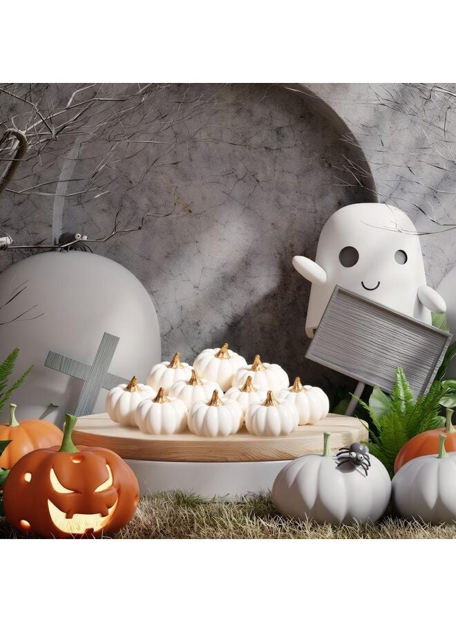 Artificial Pumpkins, 12Pcs Bulk Vintage White Pumpkin Harvest Lifelike Pumpkin Fake Foam Pumpkin for Fall Autumn Halloween Home Thanksgiving Party House Kitchen Wedding Decor - Image 3