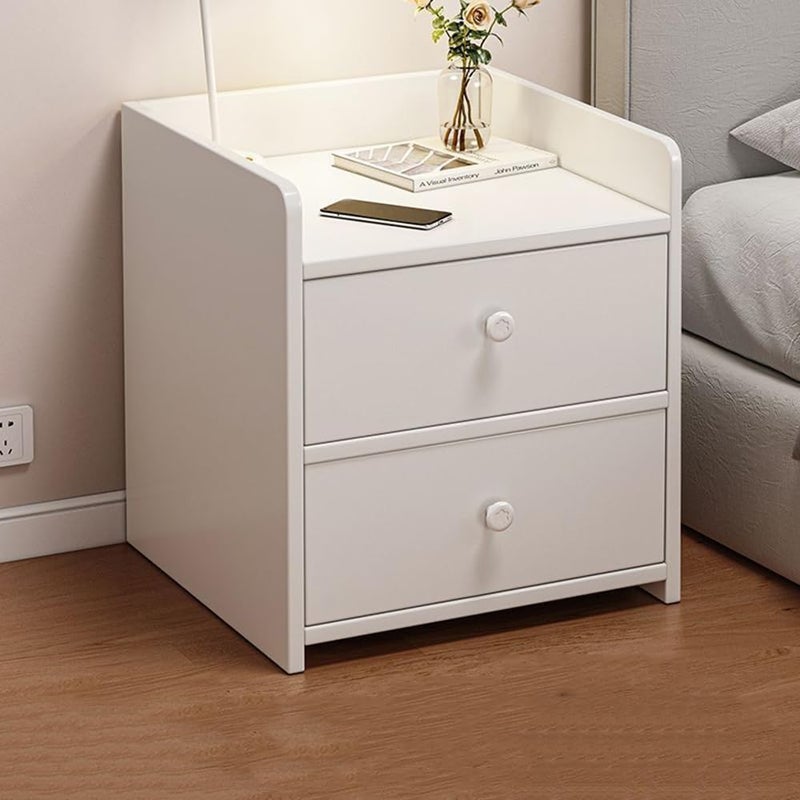 Bedside Table,2-Tier Nightstand, End Table Cabinet with Two Storage Drawer, Wooden Minimalist Multi-function Light Luxury Style Bedside Storage Small Cabinet,40x30x45 cm (White)