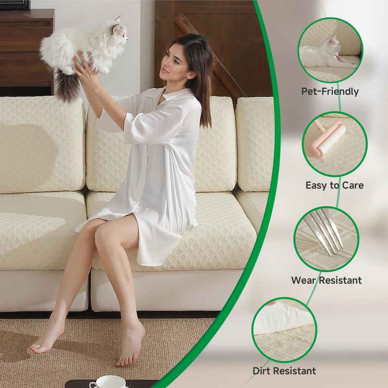 OHSIO Couch Cover, Stretch Sofa Cover, Soft Seat Cushion Covers Washable, Sectional L Shape Sofa Slipcover, Wear Stain Resistant Pet Friendly Furniture Protector for Home(1 Back Cover, Ivory) - Image 3