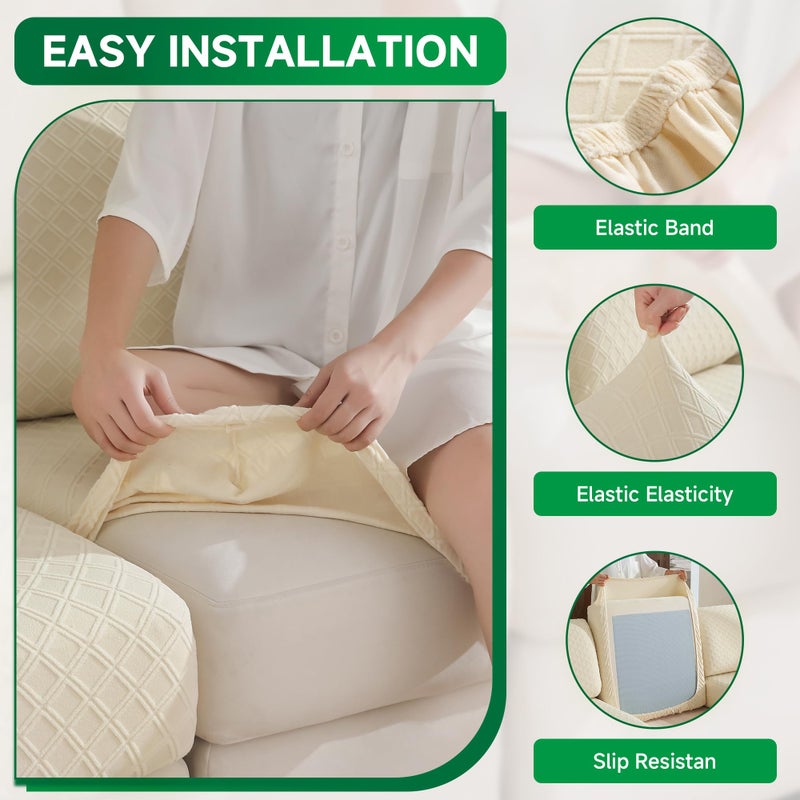 OHSIO Couch Cover, Stretch Sofa Cover, Soft Seat Cushion Covers Washable, Sectional L Shape Sofa Slipcover, Wear Stain Resistant Pet Friendly Furniture Protector for Home(1 Back Cover, Ivory) - Image 5