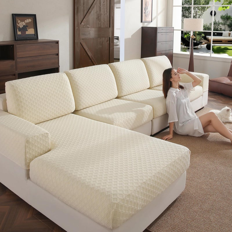 OHSIO Couch Cover, Stretch Sofa Cover, Soft Seat Cushion Covers Washable, Sectional L Shape Sofa Slipcover, Wear Stain Resistant Pet Friendly Furniture Protector for Home(1 Back Cover, Ivory) - Image 1
