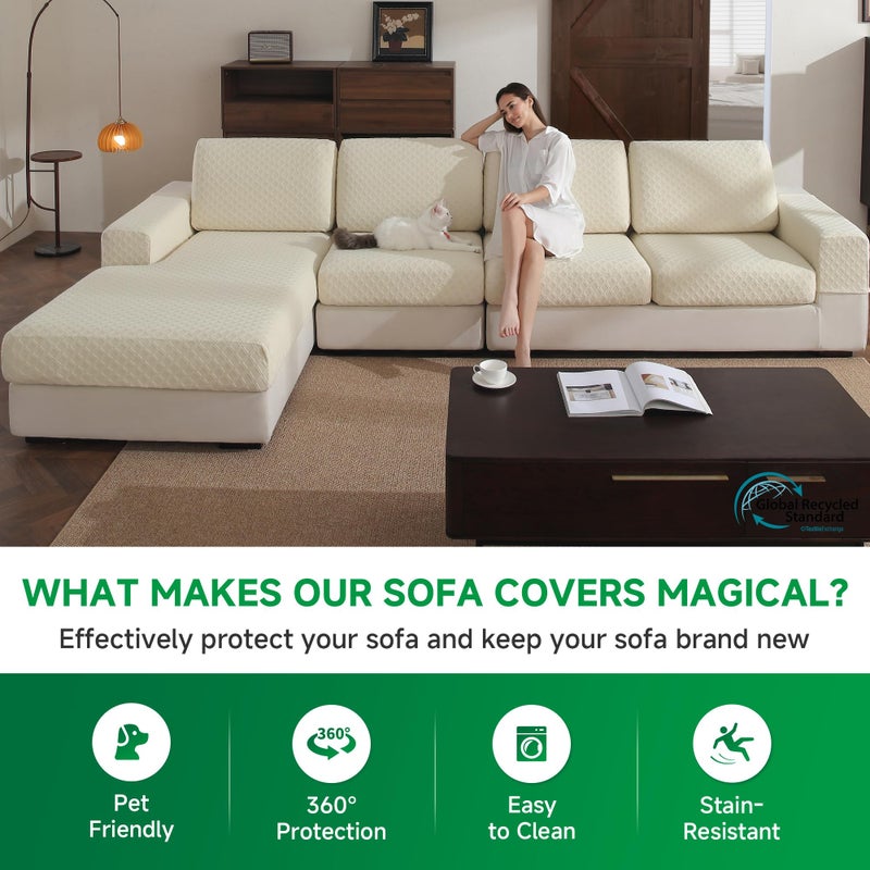 OHSIO Couch Cover, Stretch Sofa Cover, Soft Seat Cushion Covers Washable, Sectional L Shape Sofa Slipcover, Wear Stain Resistant Pet Friendly Furniture Protector for Home(1 Back Cover, Ivory) - Image 4
