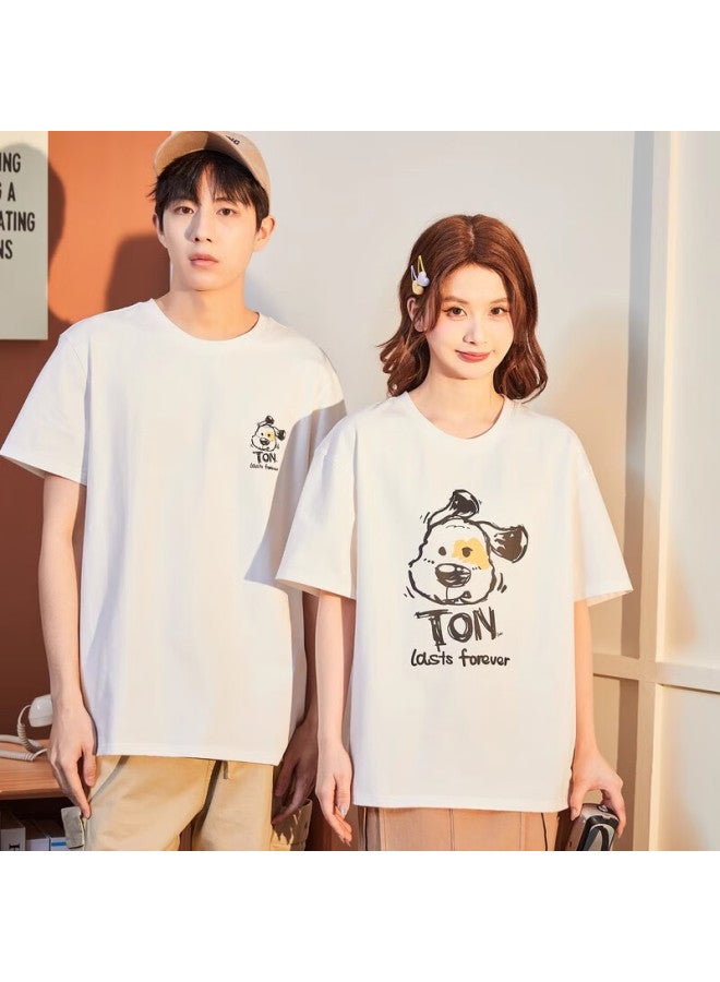 TonLion تي شيرت قصير الأكمام دائري العنق للزوجين من تونليون، نمط رجال/أبيض، XL - Image 1