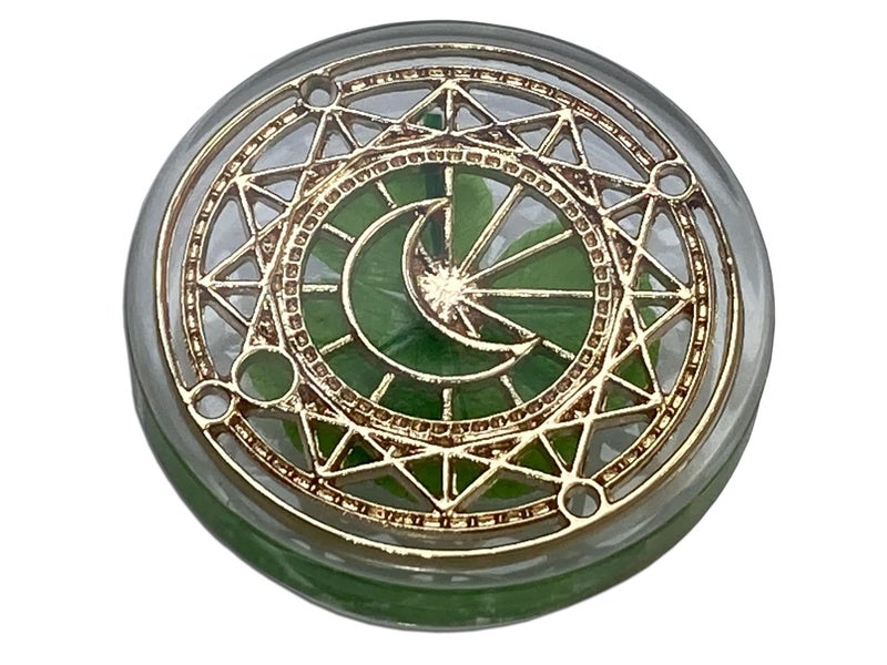 KIN-HEBI Real Four Leaf Clover Good Luck Pocket Token Preserved 125 Including Metal Ornament Magic Circle of The Moon 
