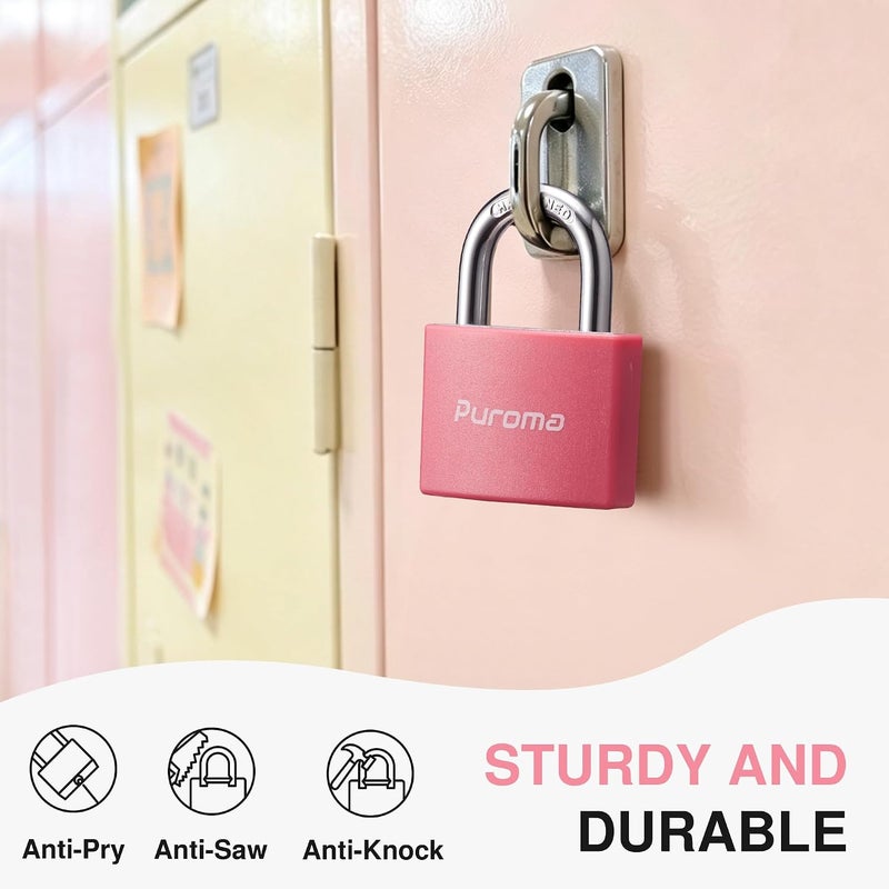 Puroma 2 Pack Keyed Padlocks with 3 Alike Keys - Pink Aluminum Locks for Lockers, Gates, and Sheds - Image 4