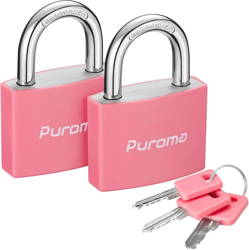 Puroma 2 Pack Keyed Padlocks with 3 Alike Keys - Pink Aluminum Locks for Lockers, Gates, and Sheds - Image 1