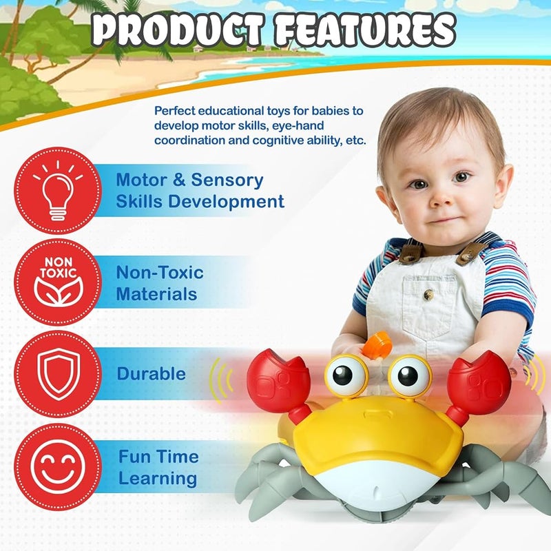 Home Smart Crawling Crab for Toddlers - Interactive and Sensory Toy Ideal for Kids Birthday Gift - Manual Without Batteries (Yellow) - Image 2