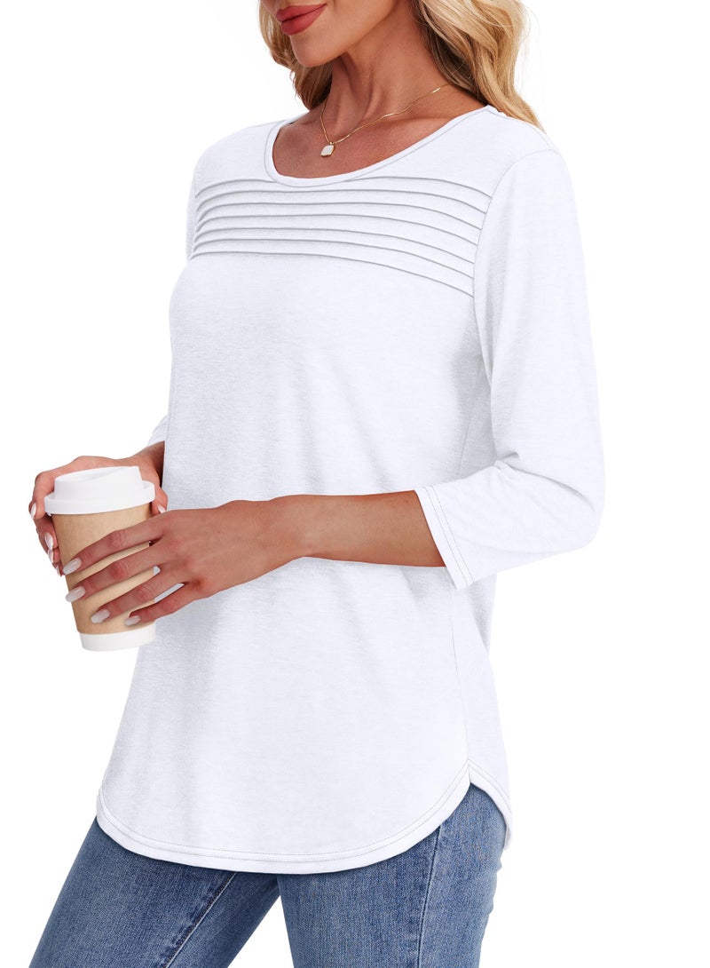 OFEEFAN Early Fall Fashion Must Haves Womens Tops for Teachers 3/4 Length Sleeve Blouses Dressy Casual Plus Size Shirts Spring Summer Outfits Beach Vacation Clothes White XL - Image 4