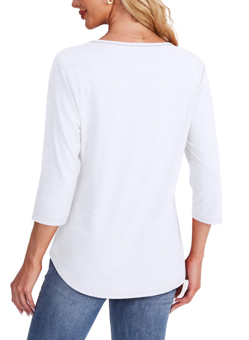 OFEEFAN Early Fall Fashion Must Haves Womens Tops for Teachers 3/4 Length Sleeve Blouses Dressy Casual Plus Size Shirts Spring Summer Outfits Beach Vacation Clothes White XL - Image 5
