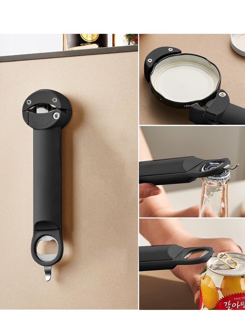 Bukela Multifunctional Retractable Bottle Opener, Portable Manual Can Opener, Stainless Steel Non-Slip Grip Tin Opener for Daily Life, Weak Hands, Children, Elderly, Black - Image 3