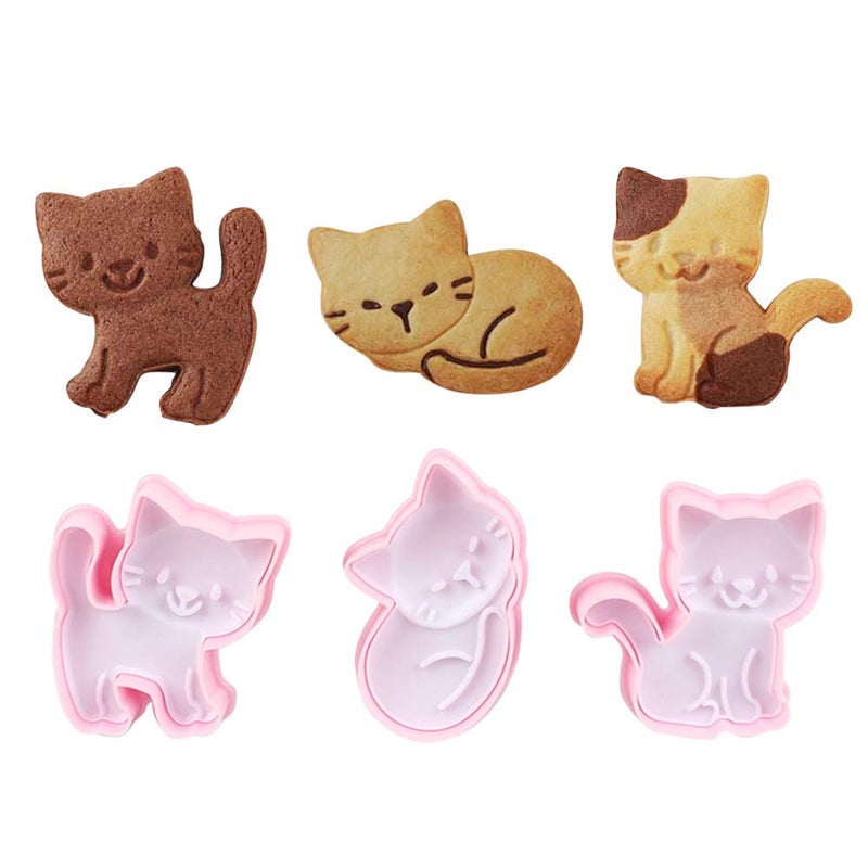 Cat Shape Animal Plunger Cookie Cutters Set Food Grade Fondant Stamper Set