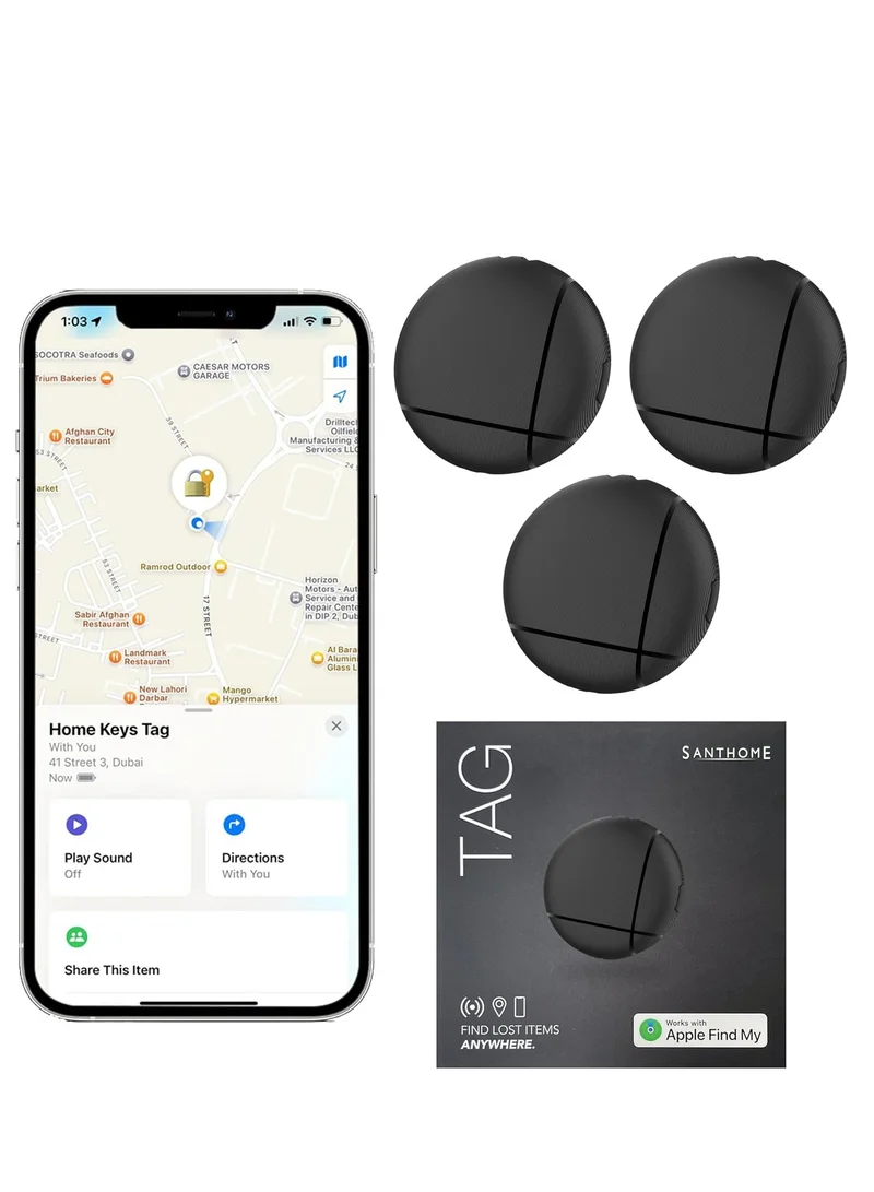 سانثوم علامة Santhome - جهاز تعقب العناصر المعتمد من MFI والمتوافق مع Apple Find My وKeychain وLuggage Finder وجهاز التتبع العالمي وبديل AirTag للمحافظ وحقائب الظهر والأشياء الشخصية 5)