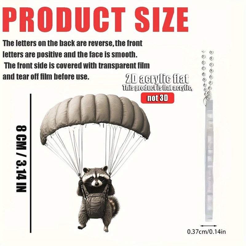 2D Acrylic Raccoon Parachute Pendant Car Accessory Home Decor Keychain - Image 2