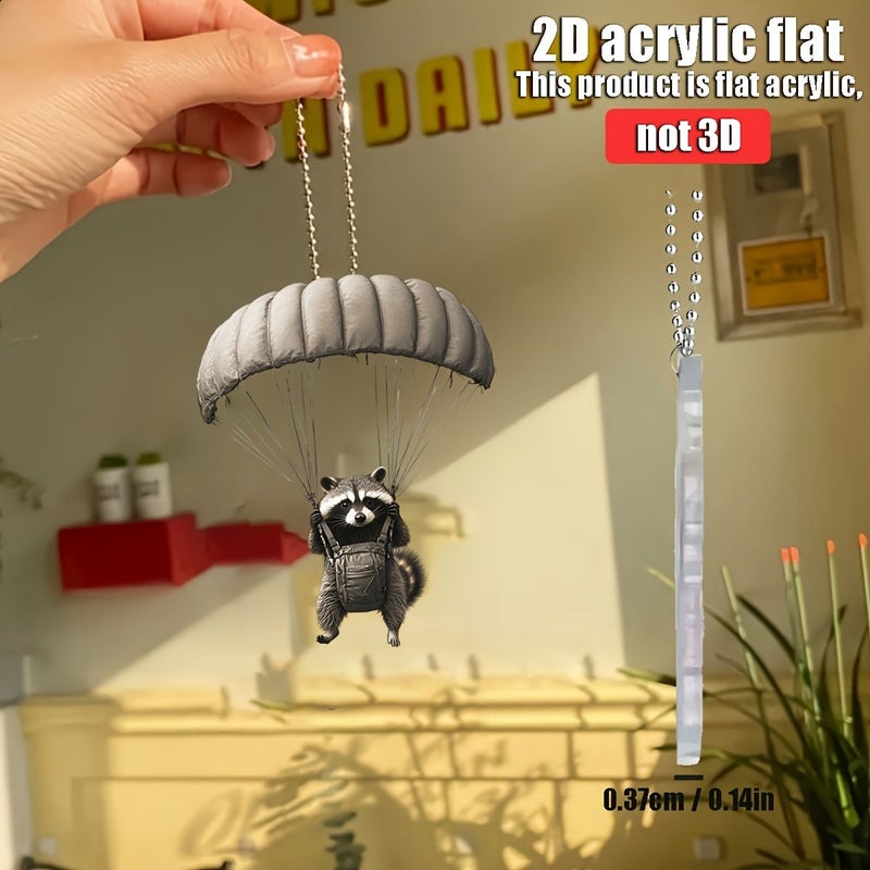 2D Acrylic Raccoon Parachute Pendant Car Accessory Home Decor Keychain - Image 3