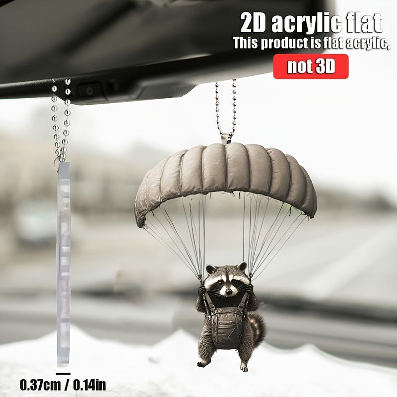 2D Acrylic Raccoon Parachute Pendant Car Accessory Home Decor Keychain - Image 1