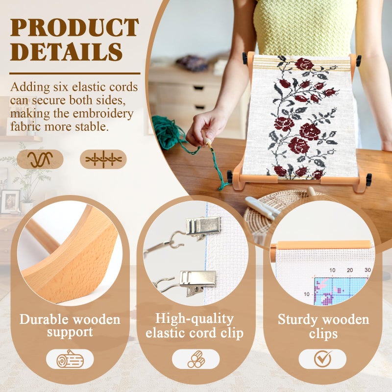 ZOCONE Adjustable Width Embroidery Stand with 2 Sizes Rod (11.8" and 15.75"), Cross Stitch Frame with Side Securing Cords, Cross Stitch Stand for Lap or Table Top with Greater Stability - Image 3