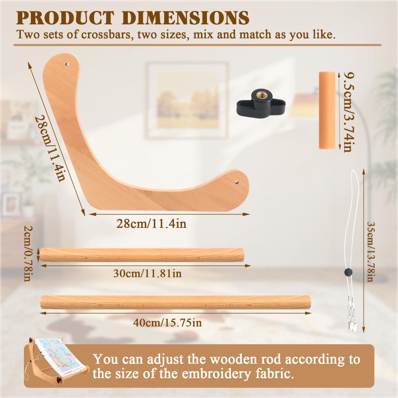 ZOCONE Adjustable Width Embroidery Stand with 2 Sizes Rod (11.8" and 15.75"), Cross Stitch Frame with Side Securing Cords, Cross Stitch Stand for Lap or Table Top with Greater Stability - Image 2