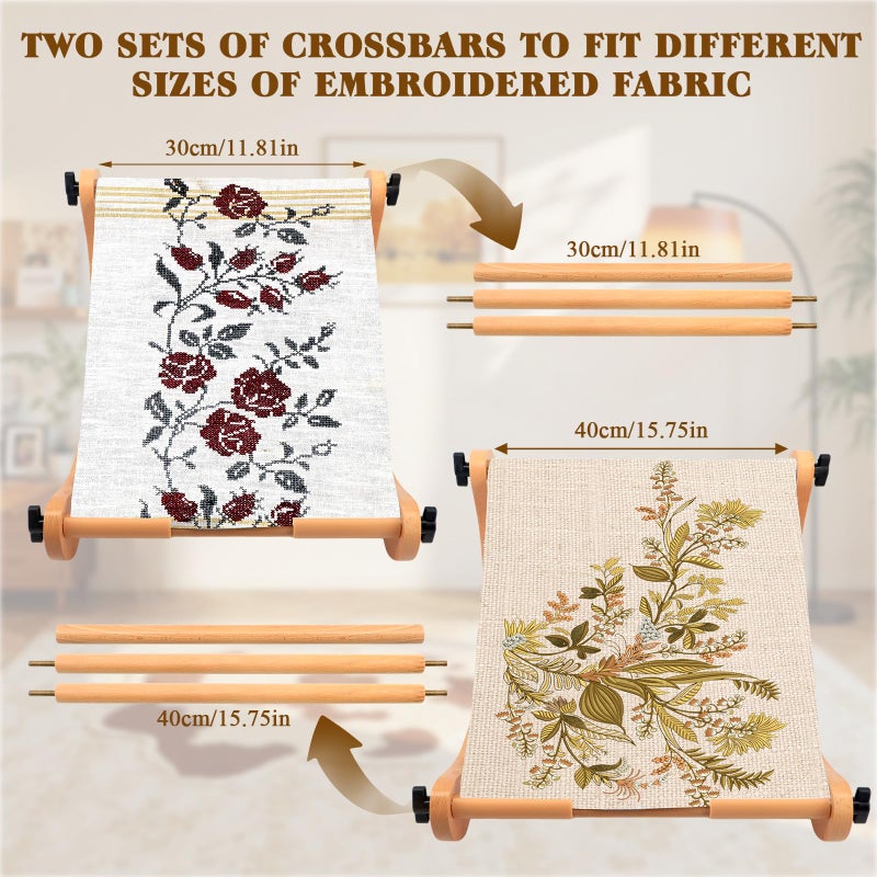 ZOCONE Adjustable Width Embroidery Stand with 2 Sizes Rod (11.8" and 15.75"), Cross Stitch Frame with Side Securing Cords, Cross Stitch Stand for Lap or Table Top with Greater Stability - Image 4