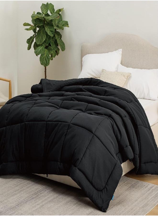 Bedsure Bedsure Duvet Insert Full Comforter Black - All Season Quilted Down Alternative Comforter for Full Bed, 300GSM Mashine Washable Microfiber Bedding Comforter with Corner Tabs  - Image 3