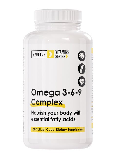 Sporter Omega 3-6-9 Complex – 60 Softgel Capsules | Fish, Flaxseed & Borage Oil Blend | Brain, Heart & Joint Support | With Vitamin E | Non-GMO, Halal