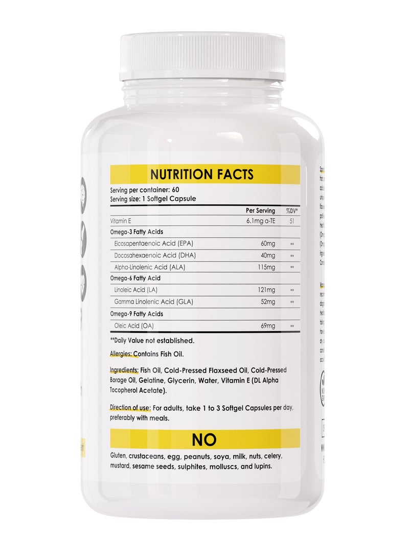 SPORTER - Sporter Omega 3-6-9 Complex – 60 Softgel Capsules | Fish, Flaxseed & Borage Oil Blend | Brain, Heart & Joint Support | With Vitamin E | Non-GMO, Halal - Image 1