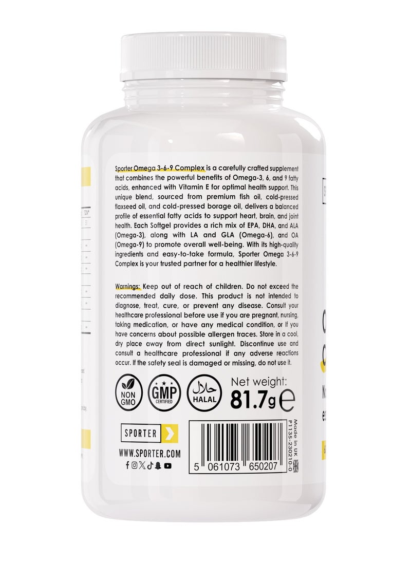 SPORTER - Sporter Omega 3-6-9 Complex – 60 Softgel Capsules | Fish, Flaxseed & Borage Oil Blend | Brain, Heart & Joint Support | With Vitamin E | Non-GMO, Halal - Image 1