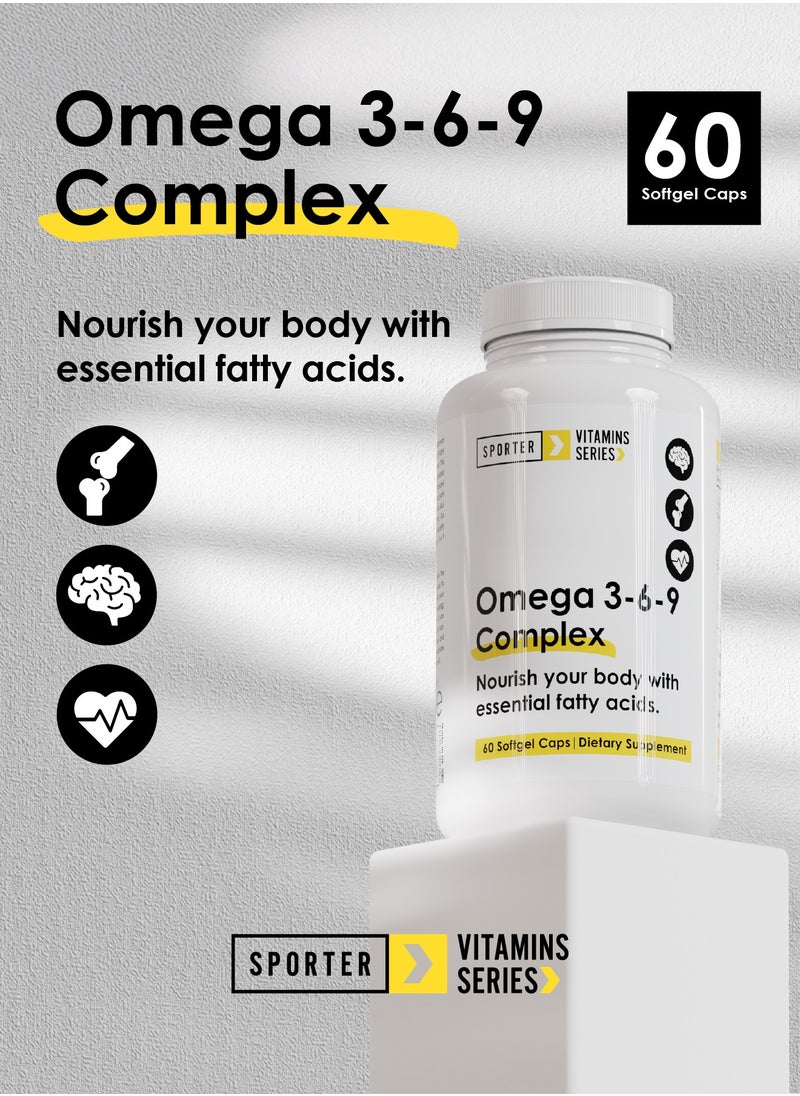 SPORTER - Sporter Omega 3-6-9 Complex – 60 Softgel Capsules | Fish, Flaxseed & Borage Oil Blend | Brain, Heart & Joint Support | With Vitamin E | Non-GMO, Halal - Image 1