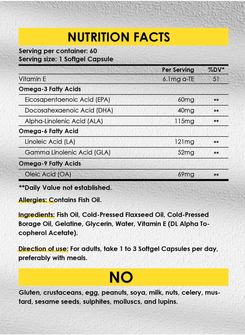 SPORTER - Sporter Omega 3-6-9 Complex – 60 Softgel Capsules | Fish, Flaxseed & Borage Oil Blend | Brain, Heart & Joint Support | With Vitamin E | Non-GMO, Halal - Image 1