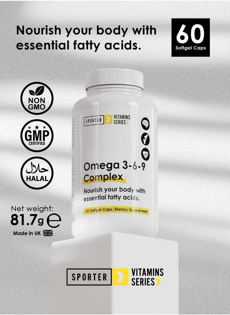 SPORTER - Sporter Omega 3-6-9 Complex – 60 Softgel Capsules | Fish, Flaxseed & Borage Oil Blend | Brain, Heart & Joint Support | With Vitamin E | Non-GMO, Halal - Image 1
