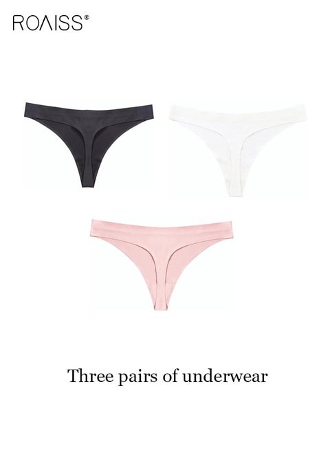 3 Piece Women's Thong Cute Cotton High Stretch Seamless Solid Color Underwear