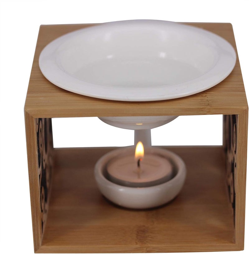 Singeek Ceramic Essential Oil Burner Diffuser,Hollowing Floral Tea Light Holder Aromatherapy Oil Warmer, Holiday Home Decoration Valentine (Auspicious Cloud) - Image 3