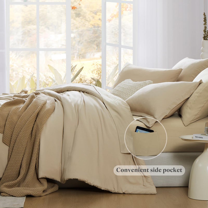 WRENSONGE Full Size Comforter Set- 7 Pieces Soft Beige Bed in a Bag Full with Fitted Sheet, Flat Sheet, 2 Pillow Shams, 2 Pillowcases, Warm Bedding Sets for All Season - Image 5