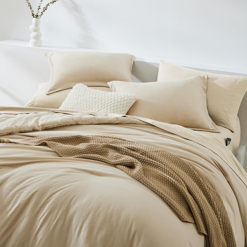 WRENSONGE Full Size Comforter Set- 7 Pieces Soft Beige Bed in a Bag Full with Fitted Sheet, Flat Sheet, 2 Pillow Shams, 2 Pillowcases, Warm Bedding Sets for All Season - Image 3