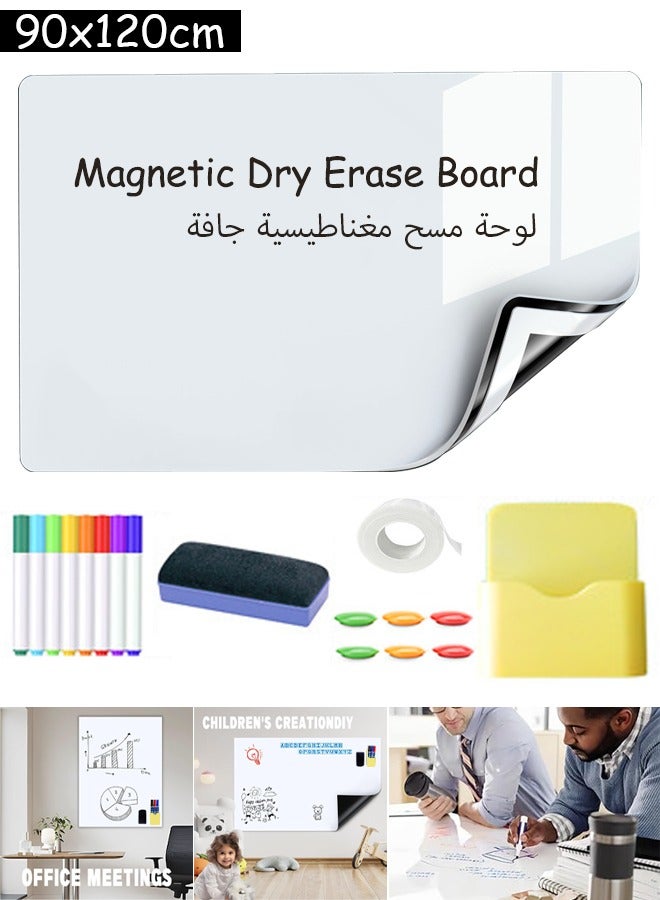 Dry Erase Whiteboard Paper Magnetic White Board with New Dirt Repellent Technology Whiteboard for Wall Magnetic Dry Erase Board for DIY Projects Family Interaction and Creative Learning Message Board Office Memo (90x120cm)