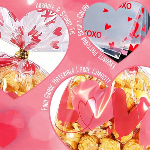 ONFAON Valentines Bags, 180pcs Valentines Goodie Bags with 200pcs Twists for Snacks Cookies Candy Packing, Cellophane Treat Bags for Classroom Parties, Coworkers, Kids - Image 5