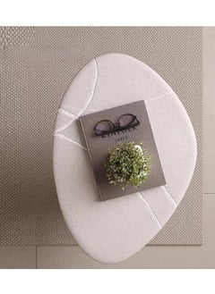 fashionhome 1-Piece Modern Scandinavian Style Stone Carved Art Design Resin Side Table Round Top Tray End Table for Bedroom Living Room 49x33.5x50 cm (Fully Assembled)  - Image 5