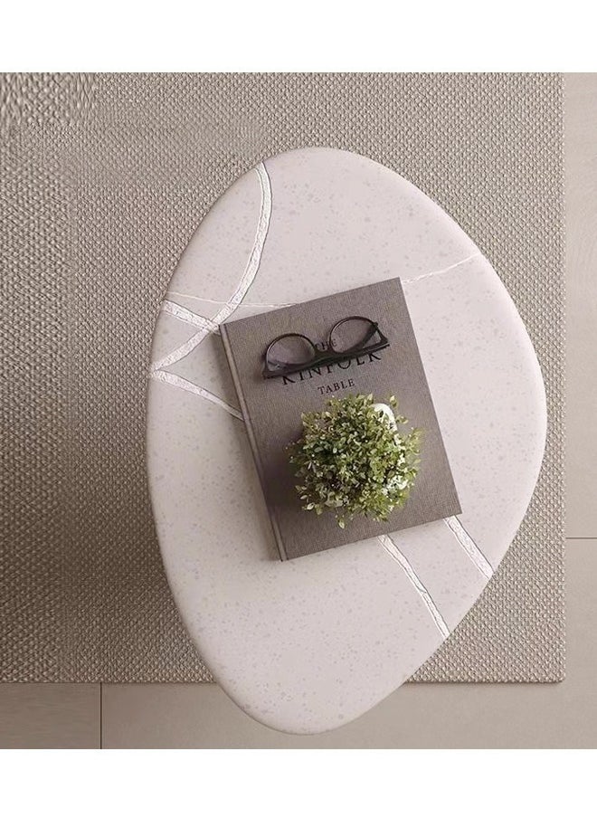 fashionhome 1-Piece Modern Scandinavian Style Stone Carved Art Design Resin Side Table Round Top Tray End Table for Bedroom Living Room 49x33.5x50 cm (Fully Assembled)  - Image 5
