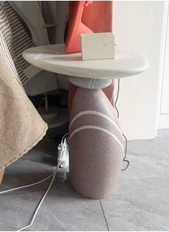 fashionhome 1-Piece Modern Scandinavian Style Stone Carved Art Design Resin Side Table Round Top Tray End Table for Bedroom Living Room 49x33.5x50 cm (Fully Assembled)  - Image 2