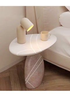 fashionhome 1-Piece Modern Scandinavian Style Stone Carved Art Design Resin Side Table Round Top Tray End Table for Bedroom Living Room 49x33.5x50 cm (Fully Assembled)  - Image 3