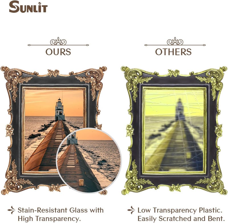 Sunlit Vintage Picture Frame 5x7 Inch, Luxury Antique Photo Frames with Glass Front, Photo Display, Tabletop Wall Hanging, Gift Ideas, Black - Image 3