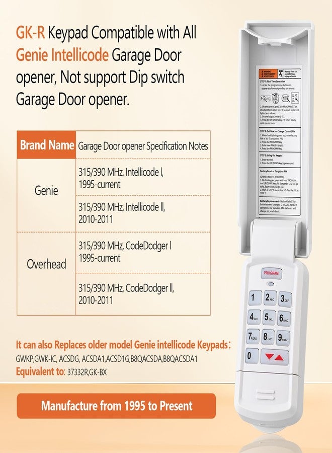 Aooashet for Genie Garage Door Opener Keypad and Remote,Compatible with All Genie/Overhead Garage Door Openers, for Model GK-R 37332R OKP-BX GK-BX GWKP, GWK-IC, ACSDG, ACSDA1, ACSD1G, B8QACSDA, B8QACSDA1 - Image 2