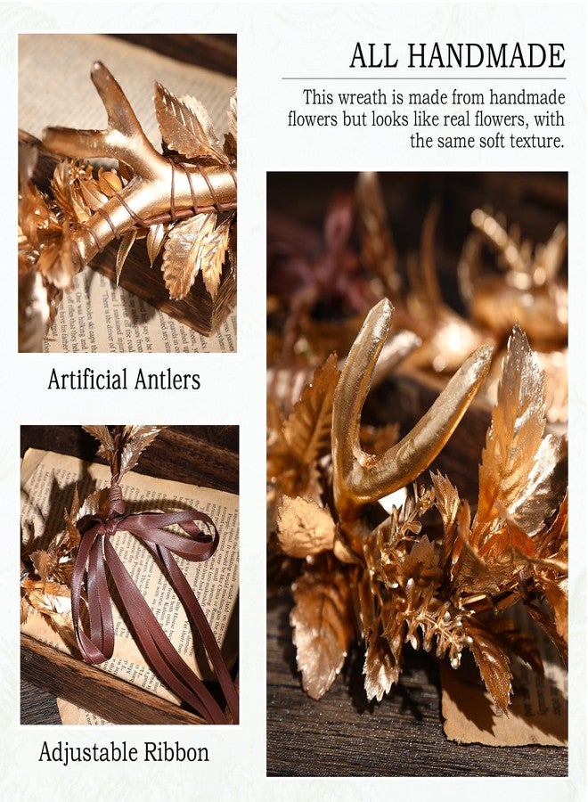 MOSTORY Gold Antler Flower Crown - Floral Fairy Headband Elf Antler Headpiece Woodland Horns Circlet Forest Elven Crown for Renaissance Ren Faire Halloween Cosplay Accessory Photo Shoot - Image 5