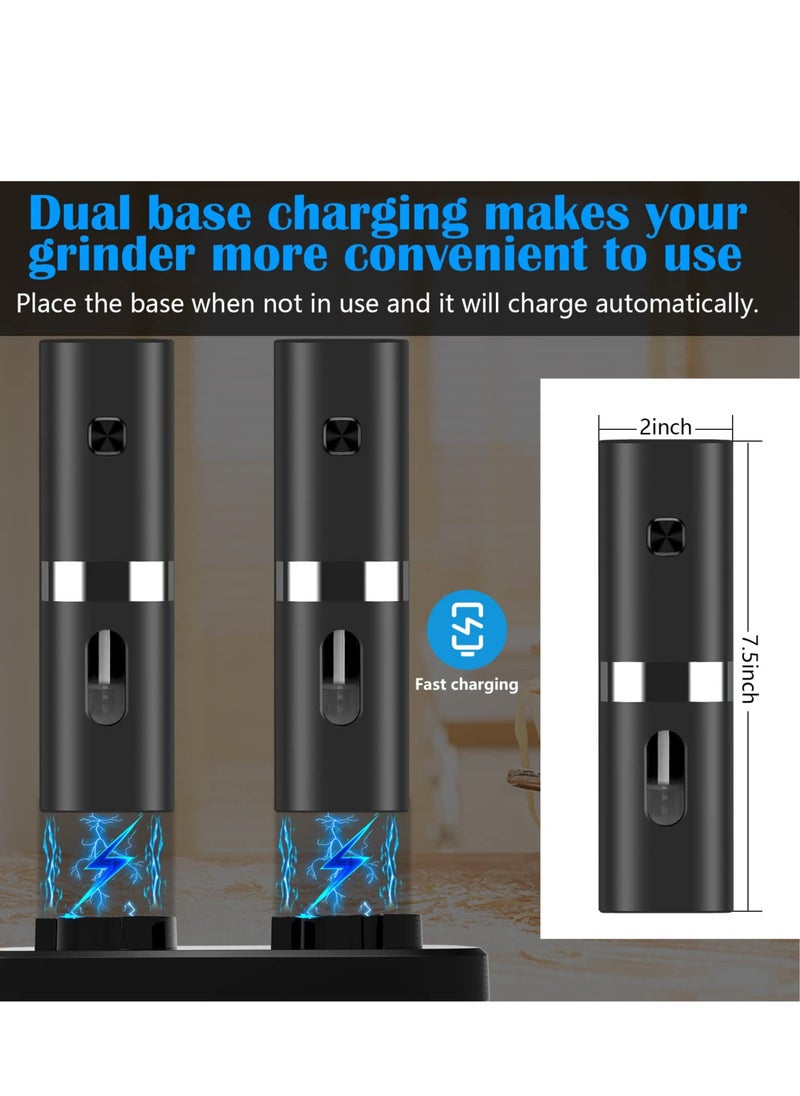 SYOSI Rechargeable Electric Salt and Pepper Grinder Set with Double Charging Base, Support Battery Operated, Refillable Spice Automatic Mill Shakers Set with Adjustable Coarseness & LED Light  - Image 5