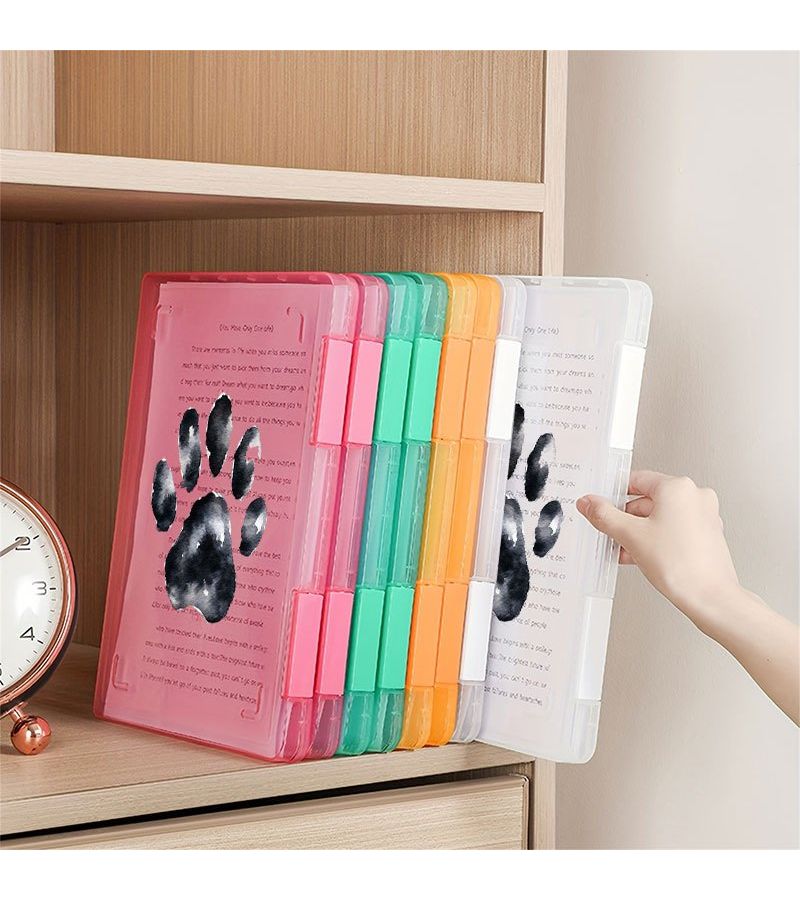 1pc Pink Dog Paw Print Transparent Plastic A4 Pp Binder With Double Layer Document Storage Portable Office Pet Themed Organization For Contracts Receipts Certificates Durable - Image 1