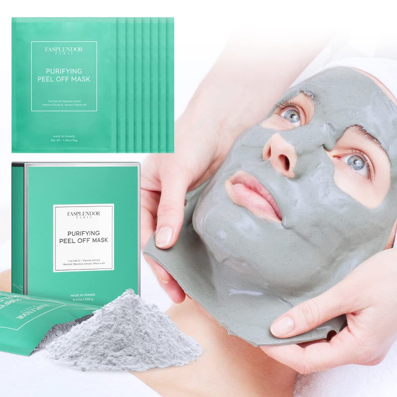 Fasplendor Tea Tree Peel-Off Jelly Face Mask Powder, Professional Spa-Quality Alginate Facial Mask for Deep Cleansing, Blackhead & Acne Removal, 8 Sachet, Made in France - Image 1