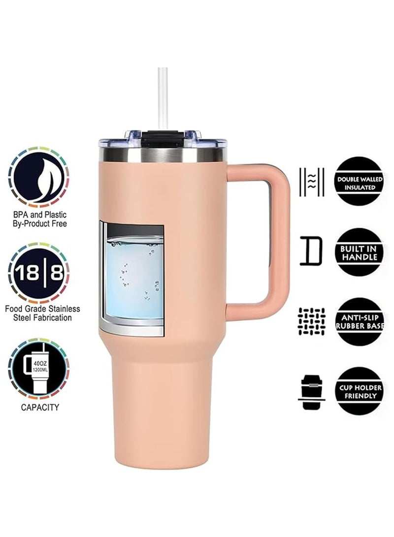 Jorunb 40 oz Tumbler with Handle and Straw, Insulated Stainless Steel Coffee Tumbler with Lid, Double Walled Travel Mug Water Bottle Cup, Large Tumbler for Hot and Cold Drinks Khaki - Image 3